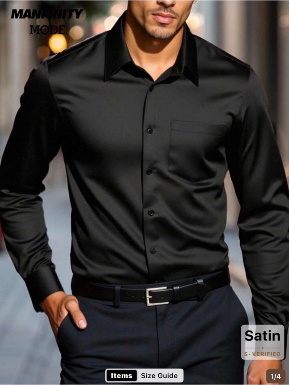 SHEIN Black Satin Long-Sleeve Dress Shirt